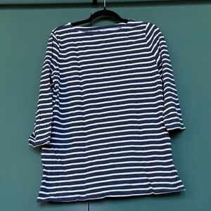 Duluth Trading Co Navy and White Striped Long Sleeve Tee